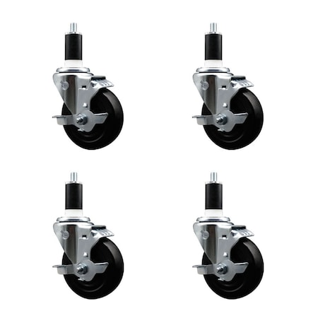 Service Caster 4'' Soft Rubber Swivel 1-3/8'' Expanding Stem Caster Set with Brake, 4PK SCC-EX20S414-SRS-TLB-138-4